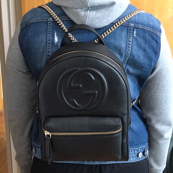 Gucci Soho Chain Black Leather Backpack - Picture 6 of 8